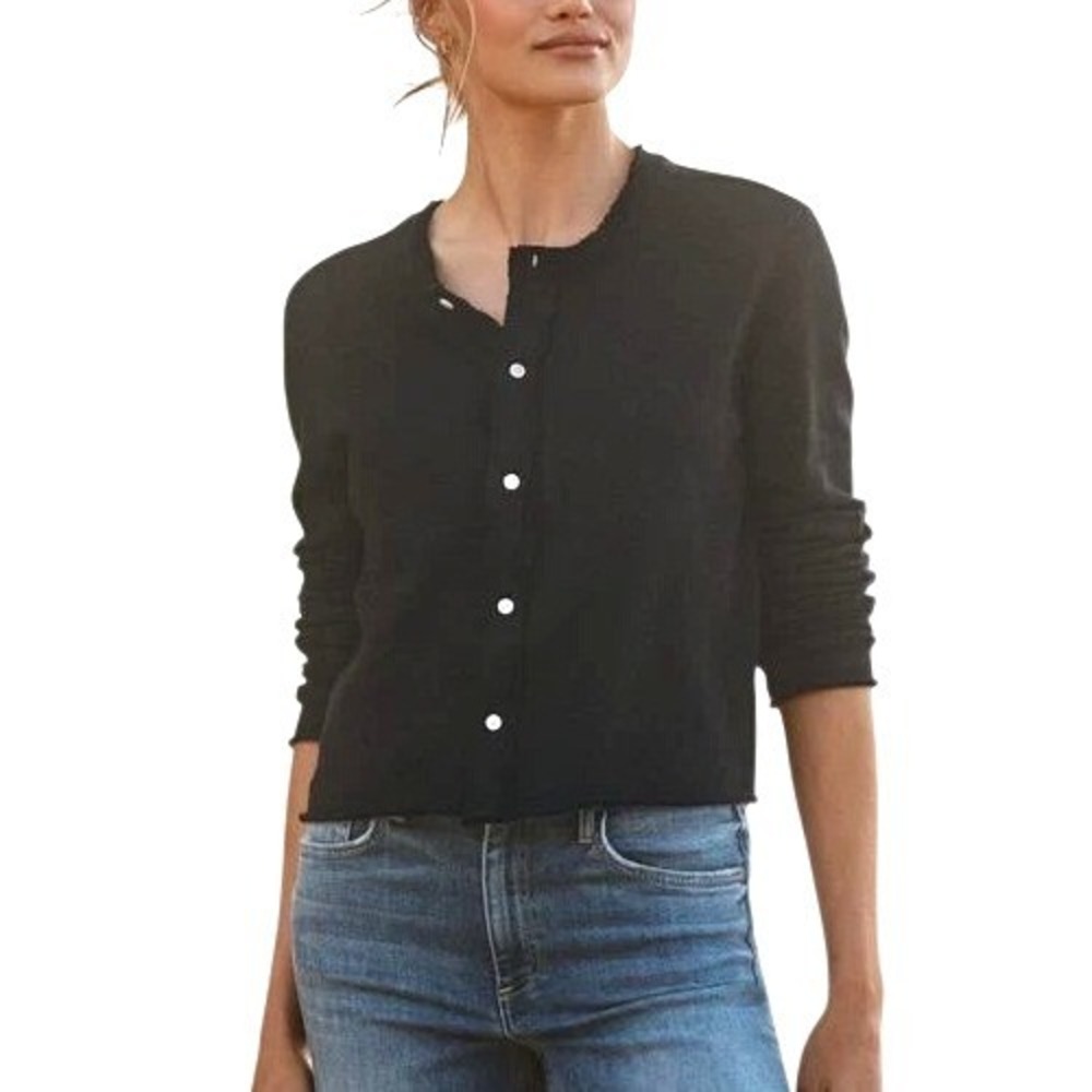 Frank & Eileen Black Triple Terry Jackie Sweatshirt Cardigan Medium Minimalist